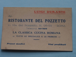 Al Ristorante DEL POZZETTO ( Luigi DURANTE ) ROMA Telefono 60-869 ( Zie Foto's ) ! - Tarjetas De Visita