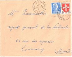 4277 SAMPIGNY Meuse Lettre 20 Muller Bleu 5F Blason De Lille Yv 1011B 1186 Ob 2 5 1959 - Lettres & Documents