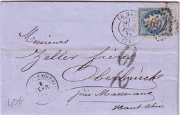 SEINE MARITIME - LE HAVRE - 8-2-1872 - LETTRE POUR ALSACE - TAXE 2 TAMPON - CERES N°60 OBLITERATION GC (R). - 1859-1959 Covers & Documents