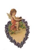 SUPERBE   DECOUPI    GAUFFRE  ANGELOT SUR UN COEUR DE   FLEURS - - Angels