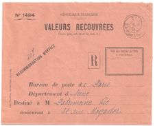 4286 SENEGAL  St Louis Ob 8 4 1933 Enveloppe Entière Valeurs Recouvrées Formule 1494 Recommandation Manuscrite - Brieven En Documenten