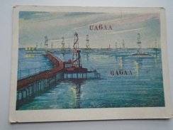 D156020  BAKU  Radio Card - QSL - Moscow  -Baku -Oil Fields - Oil Wells In The Kaspian Sea - Azerbaiyan