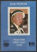 TOUVA (RUSSIA) 2000 UNICEF FILM STAR FIRST LADY ICON EVA EVITA PERON BLOCK SHEET BLOCCO FOGLIETTO BLOC FUILLET MNH - Tuva