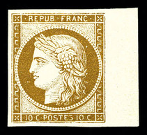 ** N°1, 10c Bistre-jaune, Grand Bord De Feuille Latéral, Fraîcheur Postale. SUPERBE. R. (signé Calves/certificats)   Qua - 1849-1850 Cérès