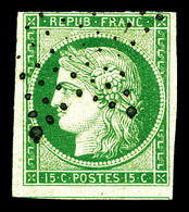 O N°2, 15c Vert Obl étoile. TB (certificat)   Qualité: O   Cote: 1050 Euros - 1849-1850 Ceres