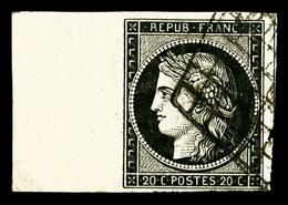 O N°3, 20c Noir Sur Jaune, Grand Bord De Feuille Latéral, SUPERBE (certificat)   Qualité: O - 1849-1850 Ceres