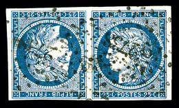 O N°4c, 25c Bleu En Paire Tête-bêche, Oblitération PC, TRES RARE, SUPERBE (signé Calves/Margues/certificats)    Qualité: - 1849-1850 Cérès