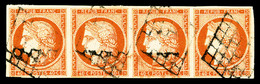 O N°5, 40c Orange: Bande De Quatre Horizontale, Obl Grille, Jolie Pièce, TB (signé/certificat)   Qualité: O   Cote: 4300 - 1849-1850 Cérès