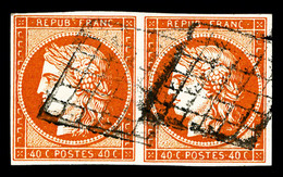 O N°5b, 40c Orange-foncé En Paire Horizontale Oblitération Grille, Superbe Nuance, Rare (signé/certificat)    Qualité: O - 1849-1850 Cérès