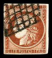 O N°7B, 1F Vermillon Terne, Quatre Belles Marges, TTB (signé Brun/Calves/Scheller/certificats)   Qualité: O   Cote: 1800 - 1849-1850 Ceres