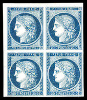 (*) N°8, Non émis, 20c Bleu Sur Jaunâtre Nuance Foncée En Bloc De Quatre Petit Coin De Feuille, Toujours Sans Gomme. SUP - 1849-1850 Cérès