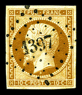 O N°9, 10c Bistre-jaune, Obl PC '1397', TTB (signé Scheller/certificat)   Qualité: O   Cote: 750 Euros - 1852 Louis-Napoleon