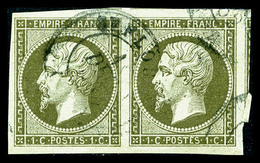 O N°11, 1c Olive En Paire, Grandes Marges, Quatre Voisins, SUP (certificat)   Qualité: O - 1853-1860 Napoléon III