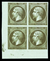 ** N°11c, 1c Mordoré En Bloc De Quatre Coin De Feuille, Fraîcheur Postale. SUP (signé Brun/certificats)   Qualité: ** - 1853-1860 Napoléon III.