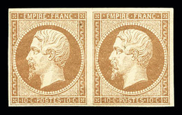 * N°13B, 10c Brun Clair Type II En Paire Horizontale Quasi **, Fraîcheur Postale, SUP (certificat)   Qualité: *   Cote:  - 1853-1860 Napoleone III