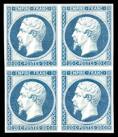 ** N°14Af, 20c Bleu Laiteux Type I En Bloc De Quatre (2 T*), Fraîcheur Postale, SUP (signé Calves/certificat)   Qualité: - 1853-1860 Napoléon III.