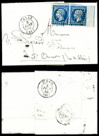 O N°14Ai, 20c Bleu En Paire Bdf Avec Filet D'encadrement Obl PC, C 15, 1889. SUP (certificat)   Qualité: O - 1853-1860 Napoléon III