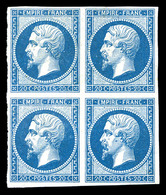 (*) N°14B, 20c Bleu Type II En Bloc De Quatre. TB (signé Brun/certificat)   Qualité: (*) - 1853-1860 Napoléon III.
