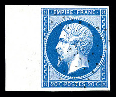 O N°14B, 20c Bleu Type II, Bdf Latéral, Obl Légère. SUP   Qualité: O - 1853-1860 Napoléon III.
