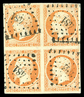 O N°16j, 40c Orange Pâle, Bloc De Quatre Obl PC '481'. TTB. R. (certificat)   Qualité: O   Cote: 1000 Euros - 1853-1860 Napoléon III.