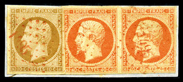 O 10c Bistre +2 Ex 40c Orange Oblitérés PC Rouge '1495' Sur Son Support, TB (signé Calves/certificat)   Qualité: O   Cot - 1853-1860 Napoléon III