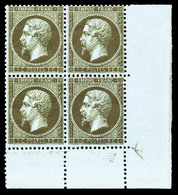 ** N°19b, 1c Mordoré En Bloc De Quatre Coin De Feuille, Fraîcheur Postale, SUPERBE (certificat)    Qualité: ** - 1862 Napoleon III