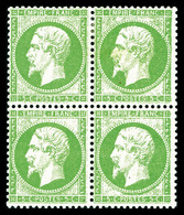 * N°20a, (N°Maury), 5c Vert-jaune Sur Verdâtre En Bloc De Quatre (1ex*), Très Frais. SUP (signé Scheller/certificat)   Q - 1862 Napoleon III