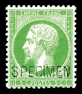 ** N°20f, 5c Vert Surchargé 'SPECIMEN', Fraîcheur Postale. TTB (certificat)   Qualité: ** - 1862 Napoléon III.