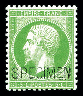 ** N°20f, 5c Vert Surchargé 'SPECIMEN', Fraîcheur Postale. TTB (certificat)   Qualité: ** - 1862 Napoleon III