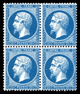 ** N°22a, 20c Bleu Foncé En Bloc De Quatre (1ex* Quasi**), Fraîcheur Postale. SUP (signé Brun/certificat)   Qualité: ** - 1862 Napoléon III