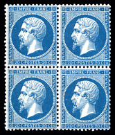 ** N°22a, 20c Bleu Foncé En Bloc De Quatre (1ex* Quasi**), Fraîcheur Postale. SUP (signé Brun/certificat)   Qualité: ** - 1862 Napoleone III