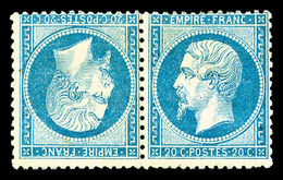 * N°22b, 20c Bleu En Paire Tête-bêche Horizontale, TB (signé Pasquet/certificat)   Qualité: *   Cote: 6000 Euros - 1862 Napoléon III