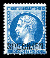 ** N°22d, 20c Bleu Surchargé 'SPECIMEN'. TTB (certificat)   Qualité: ** - 1862 Napoleone III