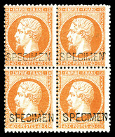 ** N°23d, 40c Orange Surchargé 'SPECIMEN' En Bloc De Quatre (2ex*), Fraîcheur Postale, TTB (certificat)   Qualité: ** - 1862 Napoléon III