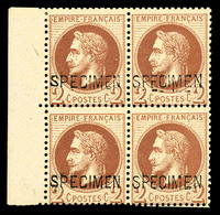 ** N°26Be, 2c Rouge Brun Surchargé 'SPECIMEN' En Bloc De Quatre Bdf (1ex*), Fraîcheur Postale. SUPERBE (signé Calves/cer - 1863-1870 Napoleone III Con Gli Allori