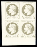 ** N°27Bf, Rothschild, 4c Gris Non Dentelé En Bloc De Quatre Coin De Feuille (1ex), Fraîcheur Postale, SUP (certificat)  - 1863-1870 Napoleone III Con Gli Allori