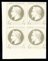 ** N°27Bf, Rothschild, 4c Gris Non Dentelé En Bloc De Quatre Coin De Feuille (1ex), Fraîcheur Postale, SUP (certificat)  - 1863-1870 Napoléon III Con Laureles