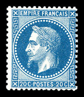 * N°29A, 20c Bleu Type Type I, Quasi **. TB (certificat)   Qualité: *   Cote: 475 Euros - 1863-1870 Napoléon III Con Laureles