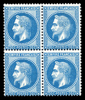 ** N°29B, 20c Bleu Type II En Bloc De Quatre (2ex*), Frais. TTB (signé Brun/certificats)   Qualité: ** - 1863-1870 Napoléon III Con Laureles