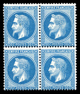 ** N°29B, 20c Bleu Type II En Bloc De Quatre (2ex*), Frais. TTB (signé Brun/certificats)   Qualité: ** - 1863-1870 Napoleon III With Laurels