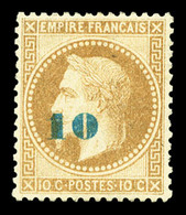 * N°34a, Non émis, 10c Sur 10c Bistre Surcharge Bleu-pâle, Très Bon Centrage. SUP (signé Brun/certificats)   Qualité: * - 1863-1870 Napoléon III Con Laureles