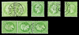 O N°35, 5c Vert-pâle Sur Bleu, Ensemble De 5 Exemplaires Dont Bde De 3 Et Paire. TB/SUP (certificat)   Qualité: O   Cote - 1863-1870 Napoleone III Con Gli Allori