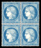 ** N°37, 20c Bleu, Bloc De Quatre (2ex*), Bon Centrage, Frais. TB (certificat)   Qualité: ** - 1870 Siège De Paris
