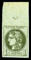 ** N°39Ab, 1c Olive Foncé Report I (1er ètat), Bord De Feuille, TTB (certificat)   Qualité: ** - 1870 Ausgabe Bordeaux