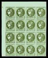 ** N°39C, 1c Olive Report 3, Bloc De 16 Exemplaires Coin De Feuille Avec Petits Chiffres '15' Dans La Marge. SUPERBE. R. - 1870 Emissione Di Bordeaux