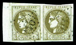 O N°39Cc, 1c Olive-bronze Rep 3 En Paire Bord De Feuille Latéral, Très Jolie Couleur, TTB (certificat)   Qualité: O   Co - 1870 Ausgabe Bordeaux