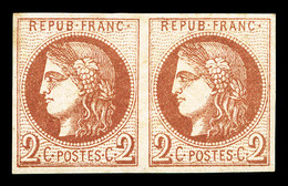 * N°40B, 2c Brun-rouge En Paire Horizontale, Frais, TB (certificat)   Qualité: *   Cote: 850 Euros - 1870 Ausgabe Bordeaux