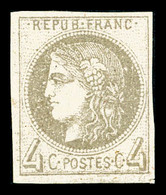 (*) N°41A, 4c Gris Report I (case 1 Du Report) Infime Pelurage, Très Belle Présentation, RARE (signé Thiaude/certificat) - 1870 Ausgabe Bordeaux