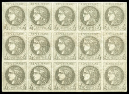 ** N°41Bb, 4c Gris Foncé Report 2, Bloc Report De 15 Exemplaires (5ex*), Fraîcheur Postale. Qualité Exceptionnelle. R.R. - 1870 Ausgabe Bordeaux