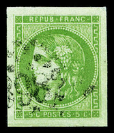 O N°42B, 5c Vert Report 2 Obl GC, Grandes Marges, Pièce Choisie, SUP (signé Scheller/certificat)   Qualité: O - 1870 Ausgabe Bordeaux